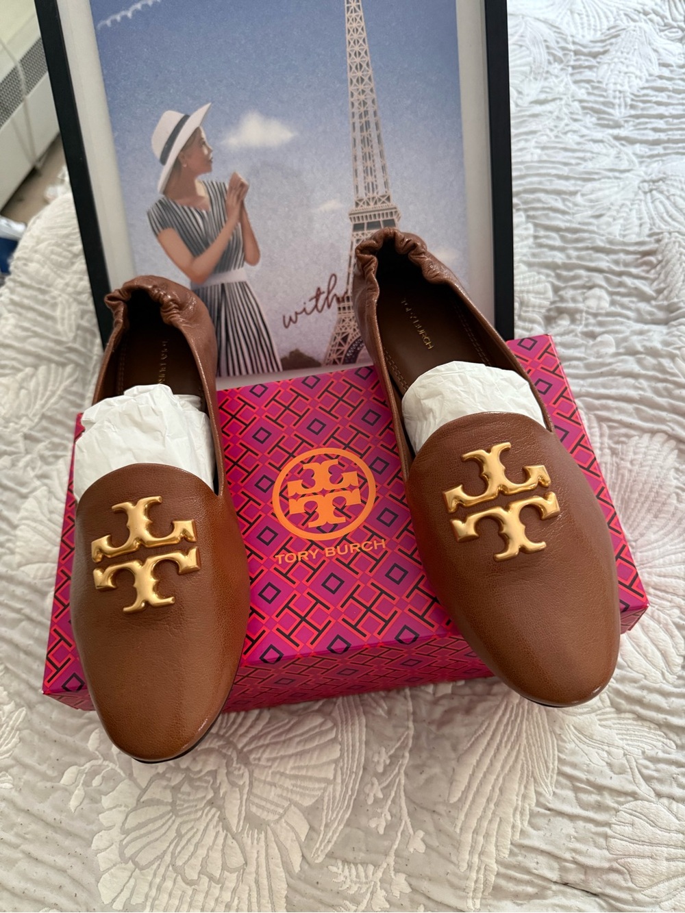 Tory Burch Brown Leather Slip-On Loafers with Gold Logo